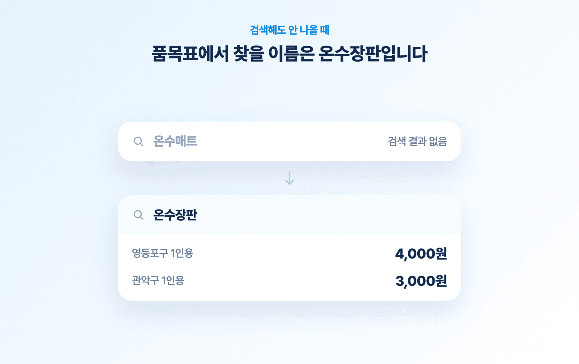 품목표에서 온수장판으로 검색해야 나오는 화면