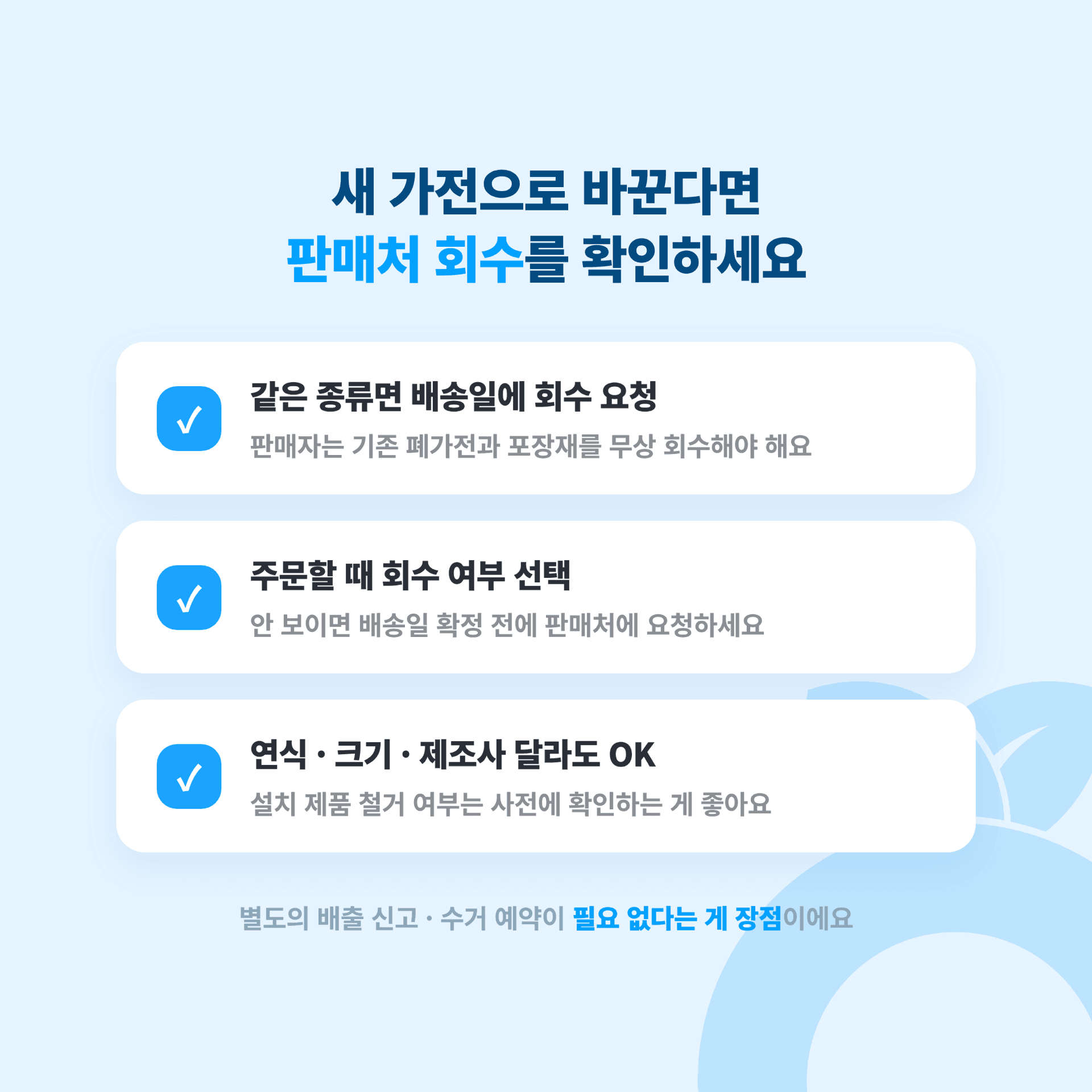 새 가전으로 바꿀 때 판매처 회수 여부를 먼저 확인하라는 안내