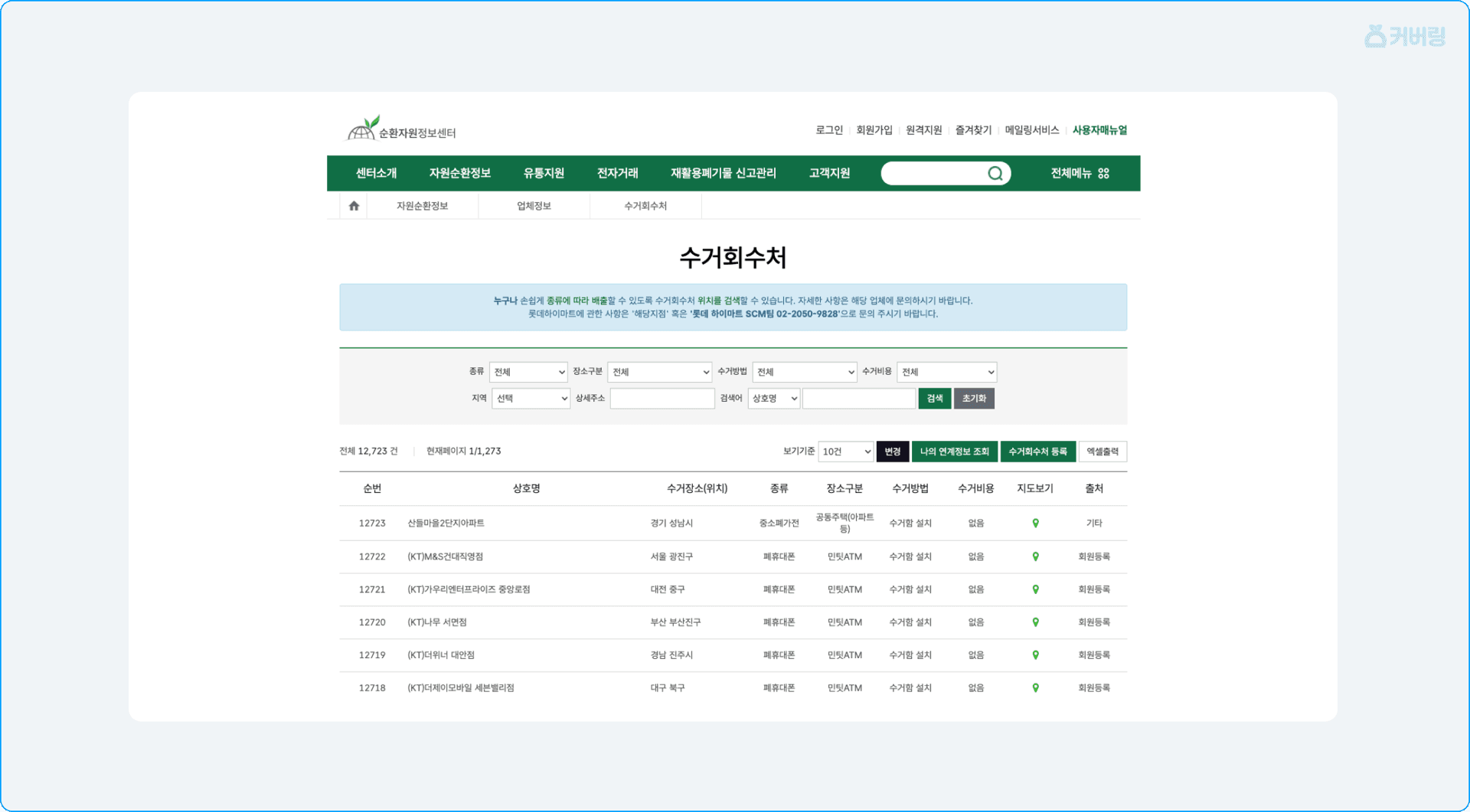 순환자원정보센터 수거회수처 이미지
