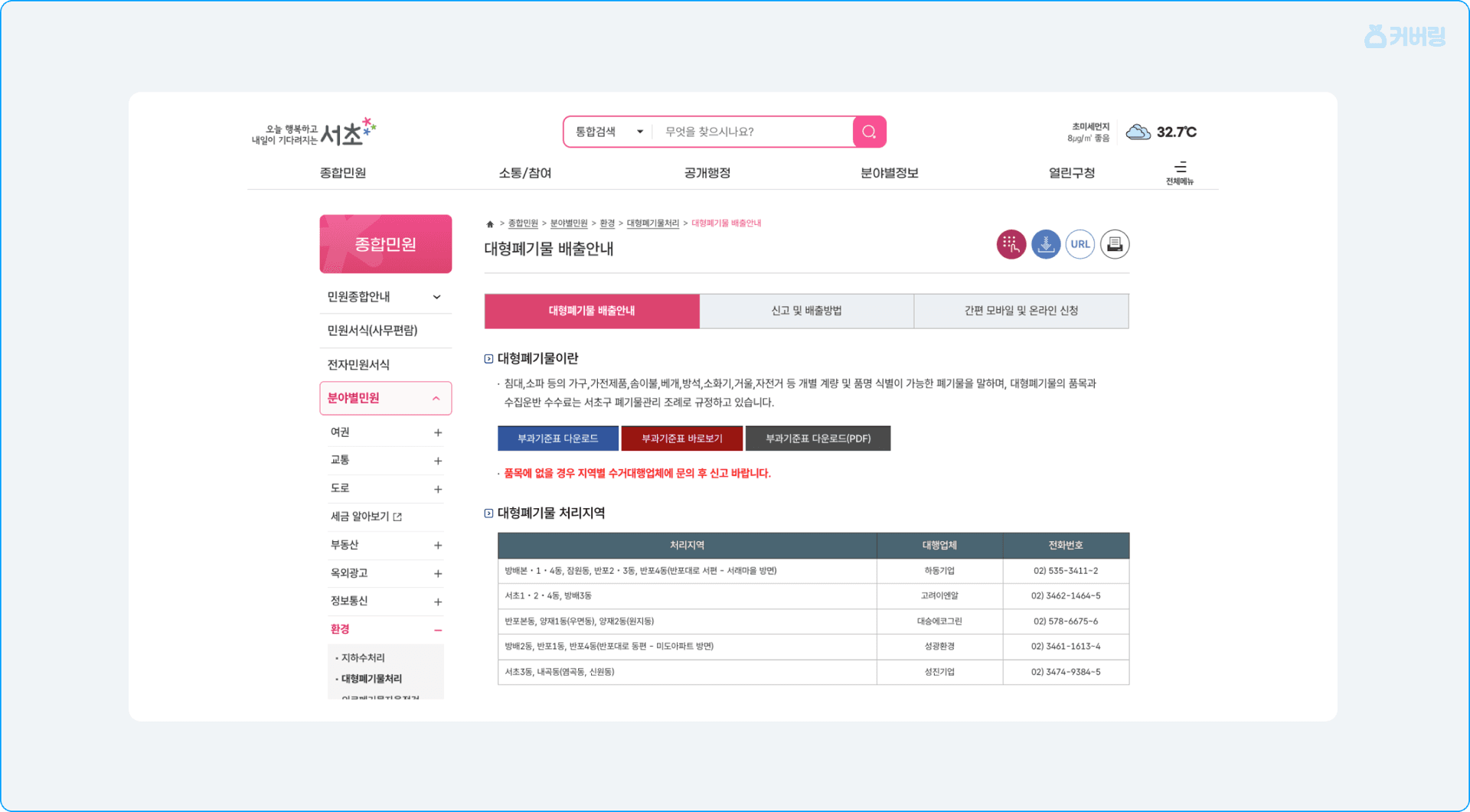 서초구청 대형폐기물 배출 안내