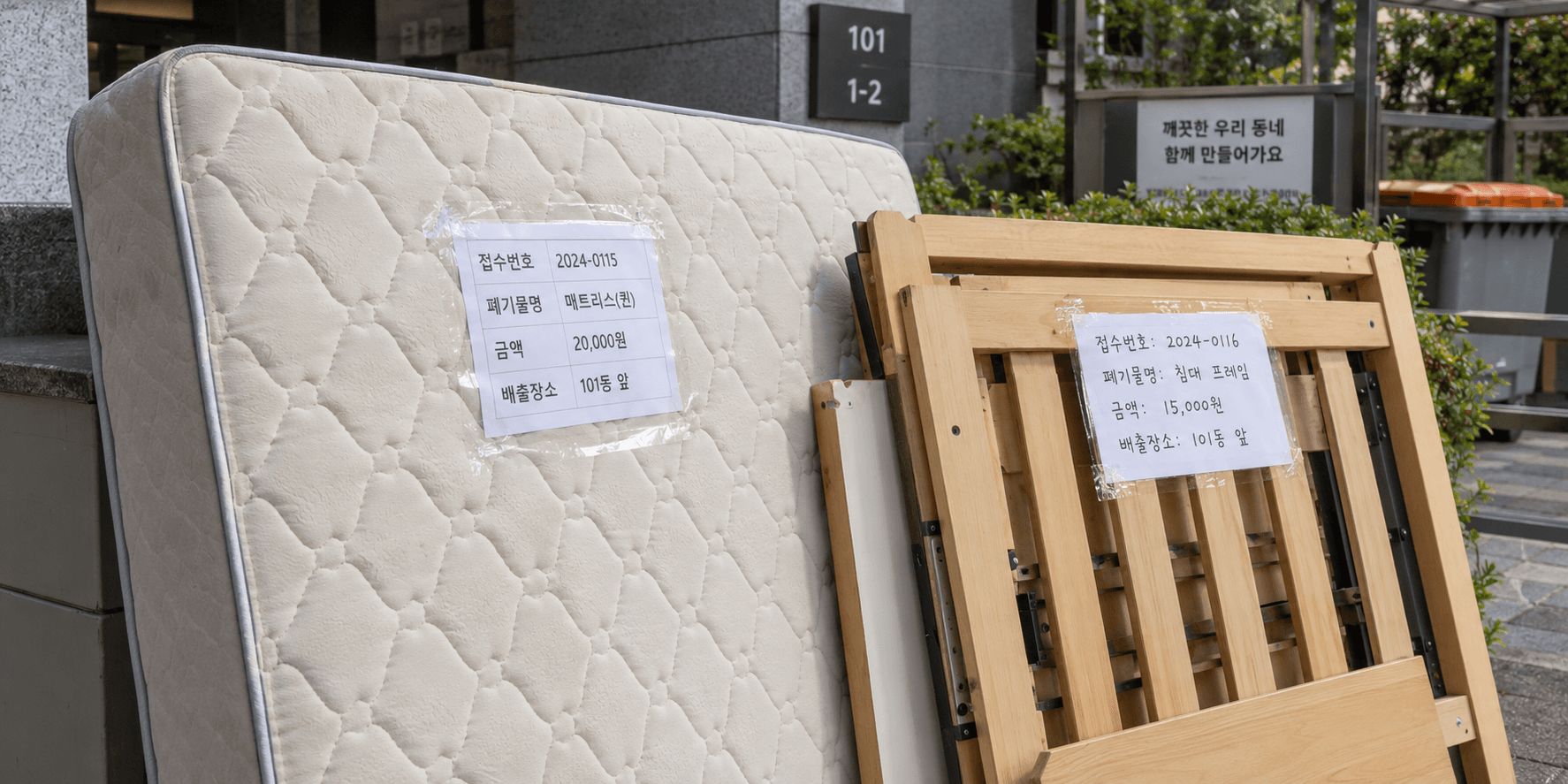 침대 매트리스, 프레임에 붙어있는 대형폐기물 배출증 번호